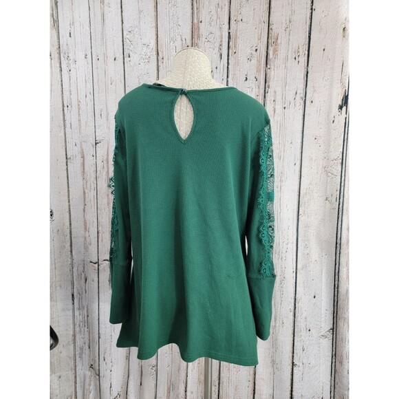 ALK Women's Large Suzanne Betro Waffle Knit Lace Accent Long Sleeve Blouse Shirt - Picture 6 of 10